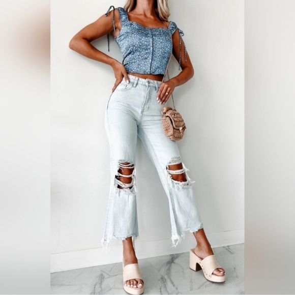 Vervet High Rise 90's Vintage Flare Jeans Cropped Cotton Retro Leslie 29 NEW - Picture 3 of 12